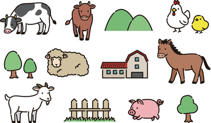 かわいい牧場の動物たちイラストセット © ナナメニコ
