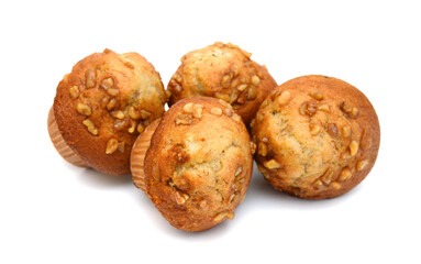 An espresso banana nut muffin isolated on pure white background