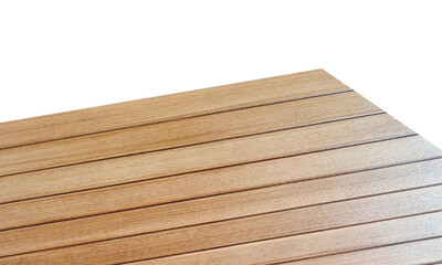 View of wood or wooden table top corner Isolated on white background