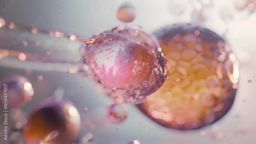 Poster an upclose animation of a somatic cell nuclear transfer technique being used to insert the new genet