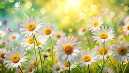 Fototapeta premium A daisy-themed abstract spring or summer floral background, highlighting cheerful blooms and a bright ambiance, ideal for festive text overlays.
