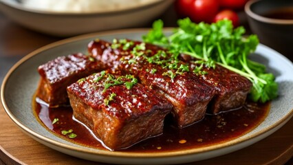  Deliciously grilled meat with a savory sauce ready to be enjoyed