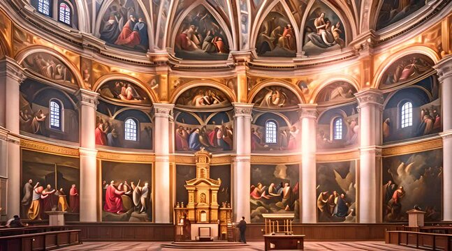 Pentecost Painting in Church by Simone Peterzano. Religious Icon