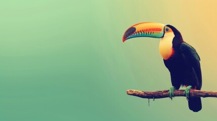 Obraz premium toucan with a brightly colored beak perched on pastel background