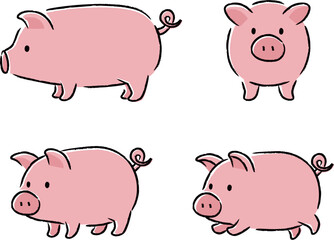 シンプルでかわいい豚のイラストセット