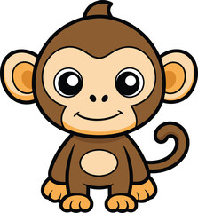 Cute Monkey Cartoon Vector Icon Illustration On White Background.