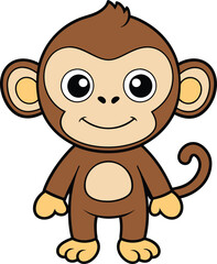 Cute Monkey Cartoon Vector Icon Illustration On White Background.