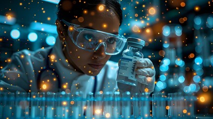 Medical professional displaying a virus vaccine jar, representing the fight against viral infections