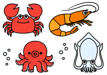  海のいきもの　エビ、カニ、タコ、イカ
