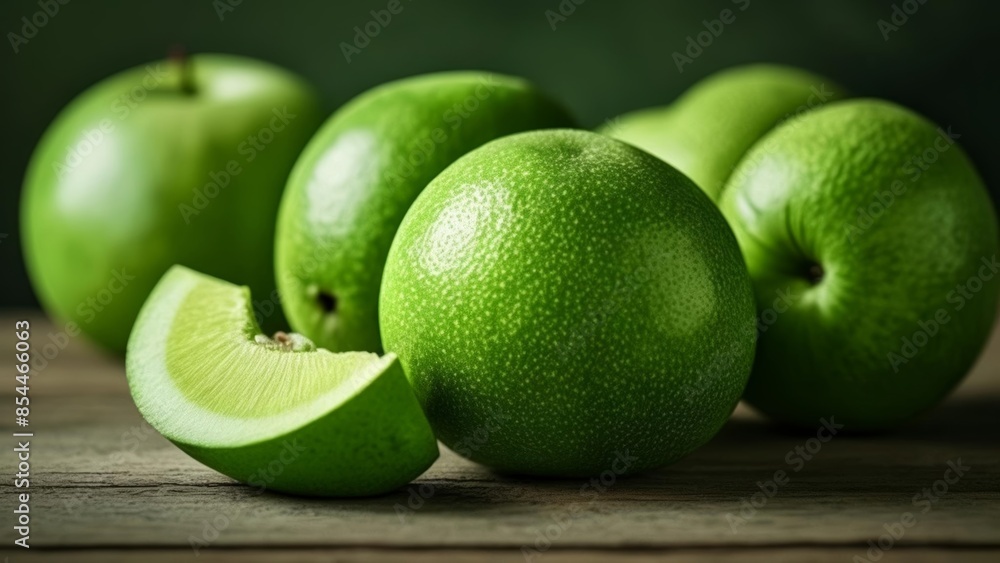 Wall mural freshly cut green apple ready to enjoy