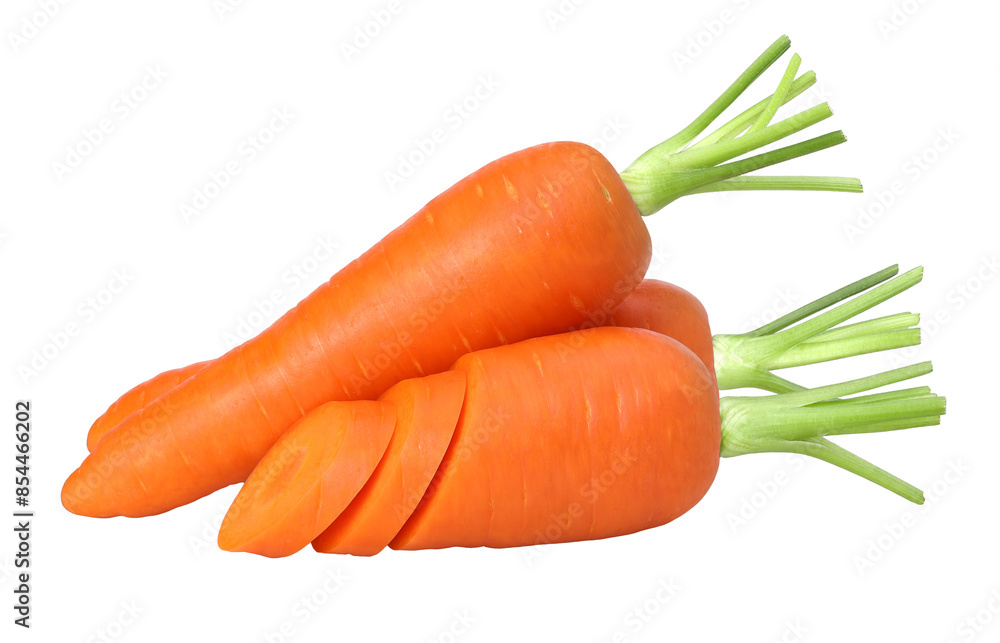 Poster carrot and slices isolated, carrot macro studio photo, transparent png, png format