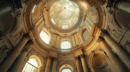 Ornate architectural dome bathed in warm golden light