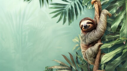 Obraz premium sloth hanging from a tree branch in a jungle