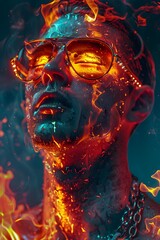 Blazing Inferno of Surreal Digital Art with Intense Fiery Explosions and Vivid Burning Flames