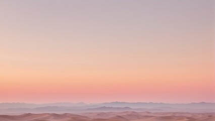 Obraz premium A breathtaking view of a desert landscape bathed in the soft light of sunrise, showcasing a pastel peach-colored sky, background, wallpaper