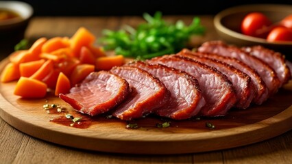  Deliciously prepared roast beef with a side of fresh vegetables