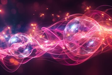 Obraz premium A graphic illustration of a quantum entanglement experiment, with two particles connected by a shimmering line, symbolizing the strange and powerful nature of quantum phenomena