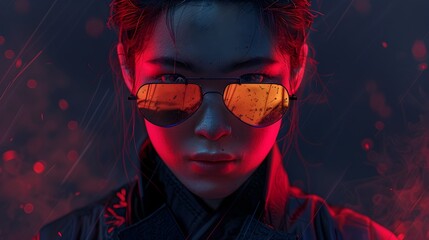 Enigmatic Futuristic Man in Digital Neon Atmosphere