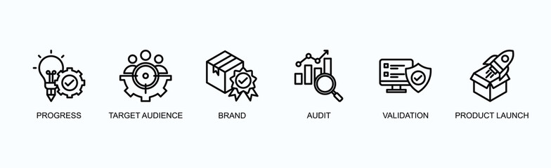 Initiative Banner Web Icon Vector Illustration Concept With Progress, Target Audience, Brand, Audit, Validation, Product Launch