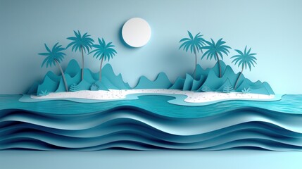 Tropical Sunset Through Papercut Layers