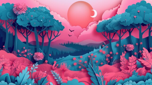 Vibrant Papercut Forest Depicting Parallax Effect