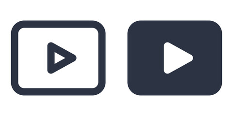 Video player or web player simple icons set designed in filled, outline, line and stroke style