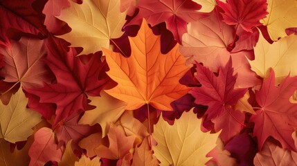 Creative autumn concept minimal maple leaf paper cut on piled irregular leaves