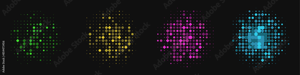 Poster set of round halftone element colorful on black for background