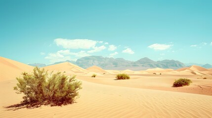 Fototapeta premium Realistic desert landscape. Beautiful view on realistic sand dunes. Made with generative ai