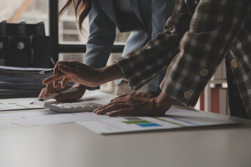 Team of business people working together in the meeting room office, teamwork background charts and graphs banner, double exposure successful teamwork,business planning concept.