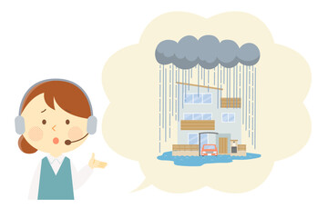 大雨の場合の対応を説明する女性オペレーターのイラスト