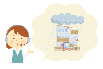 雹被害に遭った場合の対応を説明する女性オペレーターのイラスト