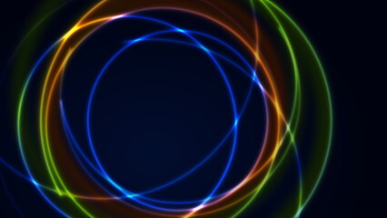 Multicolored neon glowing shiny circles abstract background