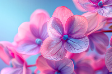 Obraz premium A close up of a pink flower with a blue center