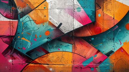 Fototapeta premium A colorful graffiti mural with a blue and orange swirl