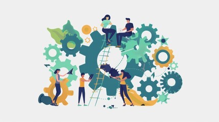 An illustration depicting a group of people working together, collaborating on a project. The image symbolizes teamwork and the importance of collaboration in achieving success.