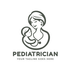 Pediatrician Logo Design with Mother and Baby Icon