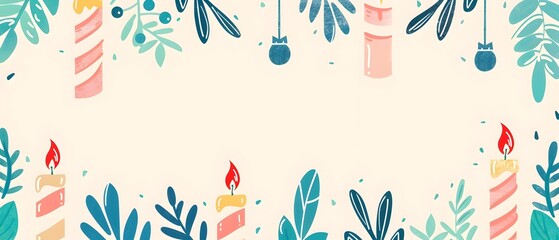 Minimalist Hanukkah Doodle Border with Blank Center for Copy
