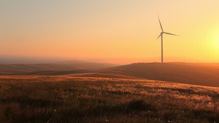 Obraz premium A wind turbine silhouetted against a clear sky. Wind, Turbine, Silhouette, Clear, Sky, Renewable, Energy, Green, Technology, Scenic.