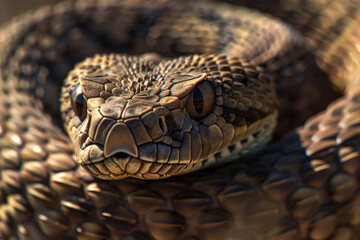Obraz premium coiled eastern diamondback rattlesnake ready to strike, ai generative