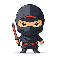 Obraz premium Cute Ninja Fighter Holding Katana Sword Cartoon
