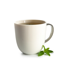 Cup of fresh mint tea isolated on white background