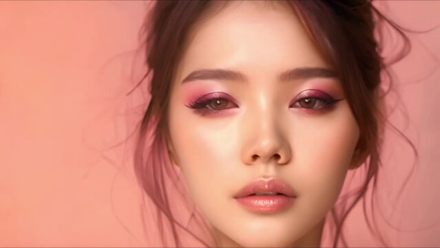 Elegant Korean Makeup Look on a Young Asian Woman with Flawless Skin. Concept Korean Makeup, Elegant Look, Flawless Skin, Young Asian Woman