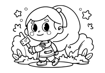 Coloring page of a cartoon kid