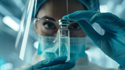 Doctor displaying a vial of virus vaccine, representing the latest in vaccine science