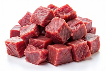 Fototapeta premium A pile of red meat is cut into small cubes