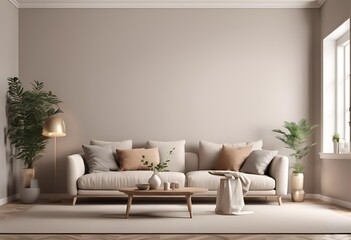 "Explore a living room wall mockup against a cozy interior house background showcasing modern apartment interior design in a realistic 3D render."