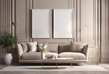 "Explore a living room wall mockup against a cozy interior house background showcasing modern apartment interior design in a realistic 3D render."