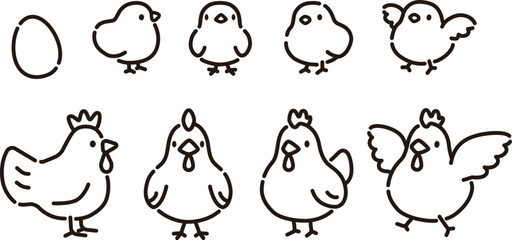 シンプルでかわいい鶏とひよこのイラストセット © ナナメニコ