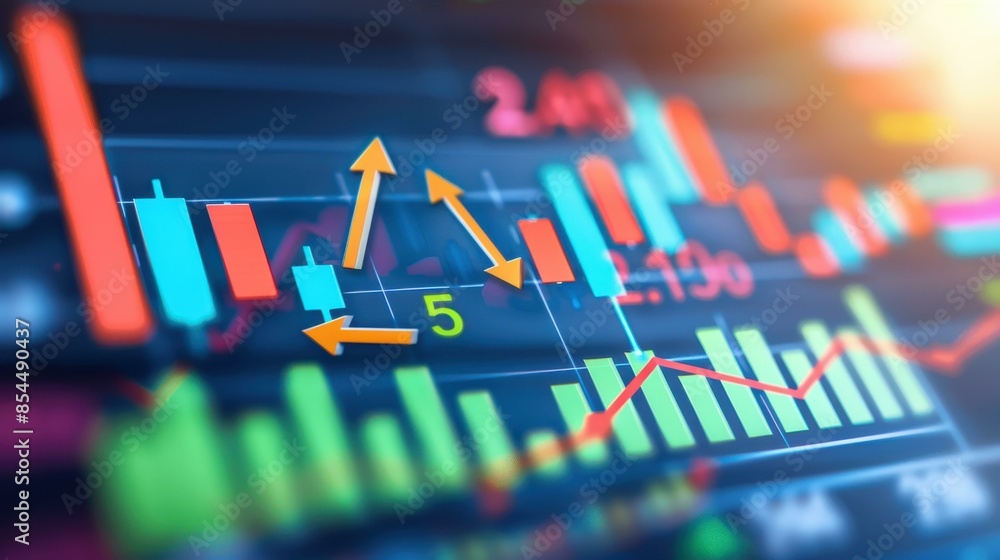 Poster abstract backdrop with stock market growthdown and financial chart graphs.